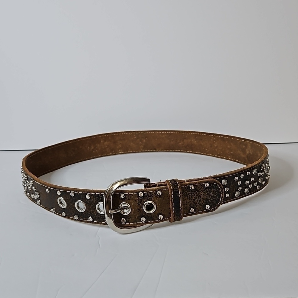 Jeweled Leather Belt Brown   Pre-owned